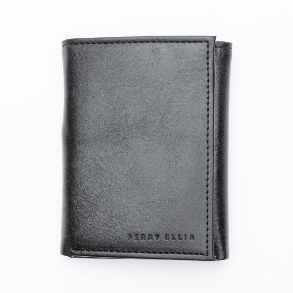 Perry Ellis Sun Shine Men's Leather Trifold Wallet Black